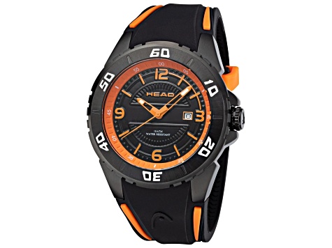 Head Men's Vancouver 2 46mm Quartz Black Dial Orange Accents Black Silicone Strap Watch
