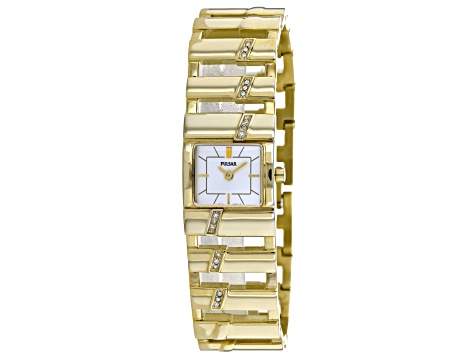 Pulsar Women's Classic White Dial Yellow Stainless Steel with Crystal Accents Watch