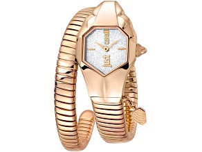 Just Cavalli Women's Septagon White Glitter Dial Rose Stainless Steel Snake Watch