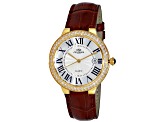 Oniss Women's Glam Collection Yellow Bezel, Brown Leather Strap Watch