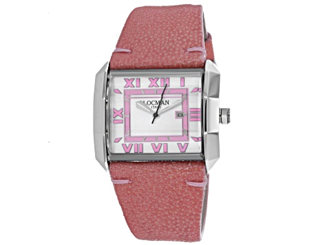 Locman Women's Classic White Dial with Pink Accents Pink Leather Strap Watch