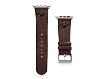 Picture of Gametime NHL Minnesota Wild Brown Leather Apple Watch Band (38/40mm S/M). Watch not included.