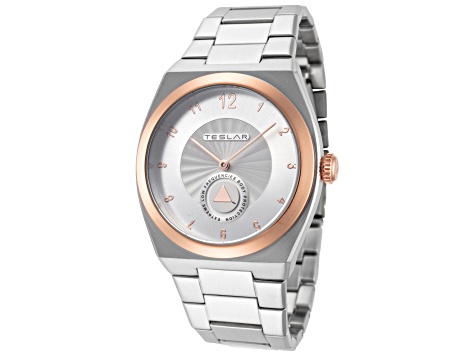 Teslar Unisex Re-Balance T-5 40mm Quartz Gray Dial Rose Bezel Stainless Steel Watch