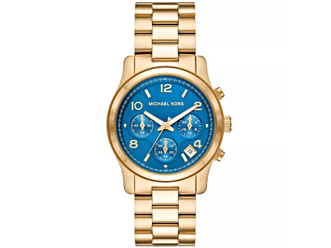 Michael Kors Women's Runway Blue Dial, Yellow Stainless Steel Bracelet Watch