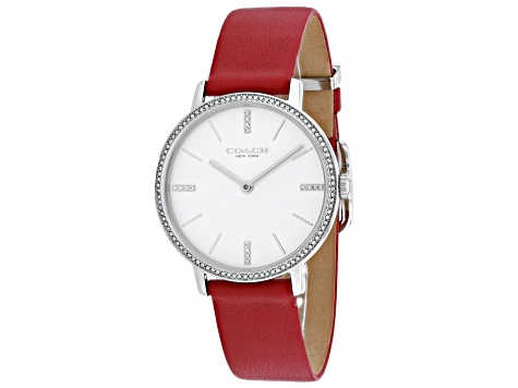 Coach Women's Audrey White Dial, Red Leather Strap Watch