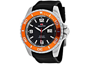 Seapro Men's Abyss 2000M Diver Watch Orange Bezel Black Silicone Strap Watch