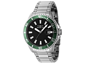 Invicta Pro Diver 45mm Black Dial Green Bezel Stainless Steel Quartz Watch