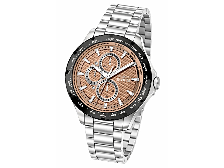Invicta Men's Aviator 44mm Pink Dial Stainless Steel Bracelet Quartz Watch