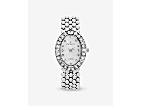 Croton The Valissa Silver Tone Oval Mother Of Pearl Dial Watch with Diamond Markers