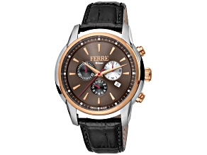 Ferre Milano Men's Classic Brown Dial Black Leather Strap Watch