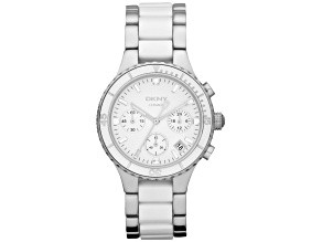 DKNY 38mm White Ceramic and Stainless Steel Bracelet Chronograph Quartz Watch