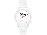 Guess Women's Classic White Dial, White Rubber Strap Watch