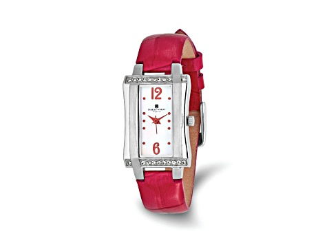 Ladies Charles Hubert Stainless Steel Red Leather Band 23x32mm Watch