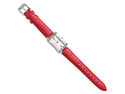 Ladies Charles Hubert Stainless Steel Red Leather Band 
