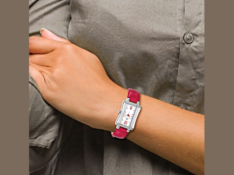 Charles Hubert Ladies Stainless Red Leather Band 23x32mm Watch Charles Hubert Stainless Dual Time Watch With Leather Band  main image 3