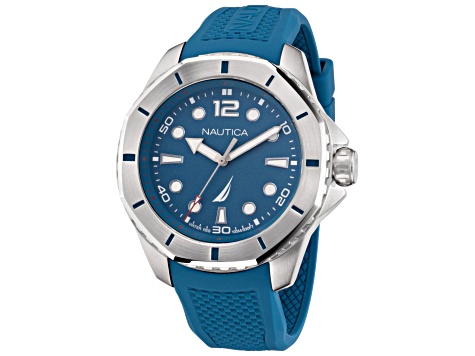 Nautica Koh May Bay Men's 46 Quartz Watch, Blue Silicone Strap