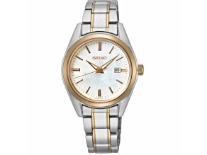 Seiko Women's Quartz Classic White Dial Rose Bezel Stainless Steel Watch