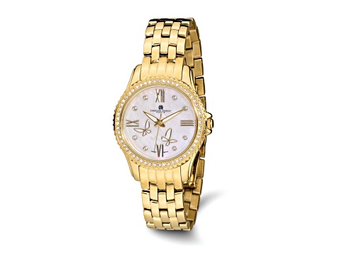 Charles Hubert Ladies Stainless Steel IP Plated MOP Dial Watch