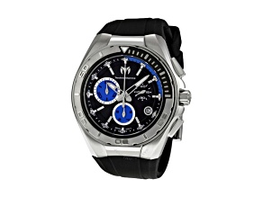 Technomarine Men's Black and Blue Chronograph Black Silicone Strap Watch
