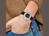 Ladies Charles Hubert Chrome-finish Black Dial Modern Circle Watch