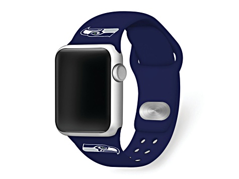 Gametime Seattle Seahawks Navy Silicone Band fits Apple Watch (38/40mm M/L). Watch not included.