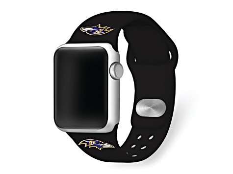 Gametime Baltimore Ravens Black Silicone Band fits Apple Watch (38/40mm M/L). Watch not included.