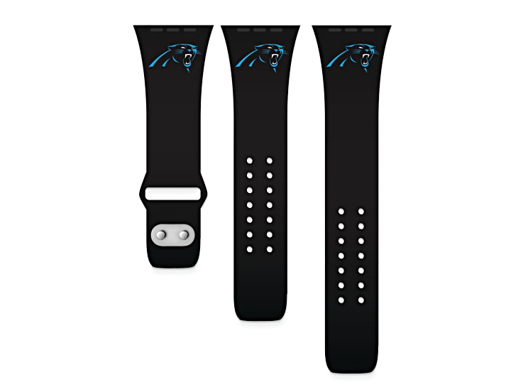 Gametime Carolina Panthers Black Silicone Band fits Apple Watch (38/40mm M/L). Watch not included.