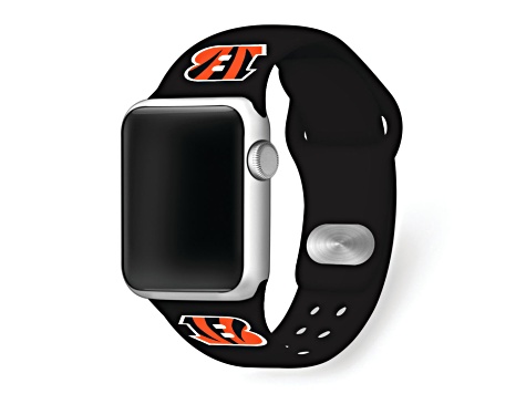 Gametime Cincinnati Bengals Black Silicone Band fits Apple Watch (38/40mm M/L). Watch not included.