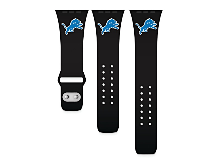 Gametime Detroit Lions Black Silicone Band fits Apple Watch (38/40mm M/L). Watch not included.