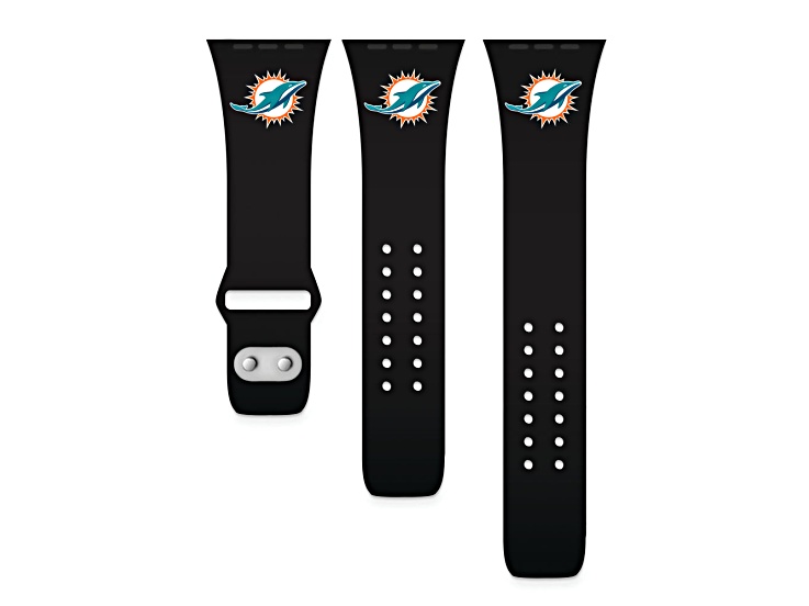 Gametime Miami Dolphins Black Silicone Band fits Apple Watch (38/40mm M/L). Watch not included.