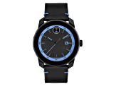 Movado Men's Bold Blue Accents Black Leather Strap Watch