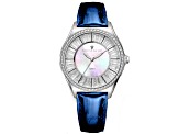 Christian Van Sant Women's Luna White Dial, Blue Leather Strap Watch