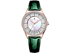 Christian Van Sant Women's Luna White Dial, Green Leather Strap Watch