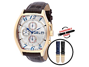 Invicta Specialty 43mm Silver Dial Leather Band Quartz Watch