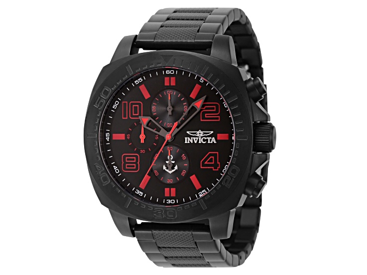 Invicta OCEAN VOYAGE 46mm Red Dial Black Stainless Steel Quartz