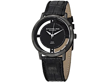 Picture of Stuhrling Men's Symphony Black Dial and Bezel, Black Leather Strap Watch
