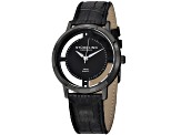 Stuhrling Men's Symphony Black Dial and Bezel, Black Leather Strap Watch