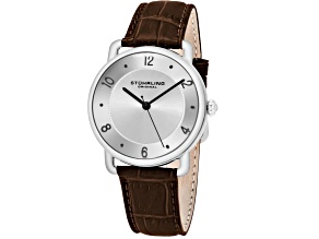 Stuhrling Men's Symphony Metallic Silver Dial and Bezel, Brown Leather Strap Watch