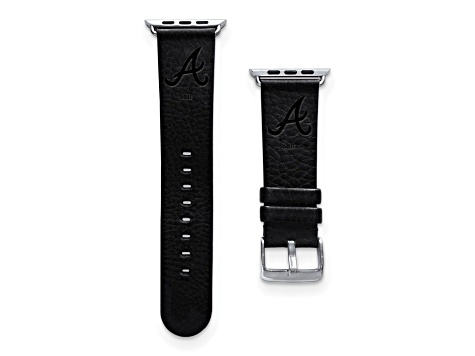 Gametime MLB Atlanta Braves Black Leather Apple Watch Band (42/44mm S/M). Watch not included.