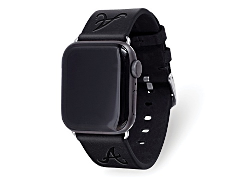Gametime MLB Atlanta Braves Black Leather Apple Watch Band (42/44mm S/M). Watch not included.