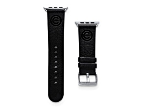 Gametime MLB Chicago Cubs Black Leather Apple Watch Band (42/44mm S/M). Watch not included.