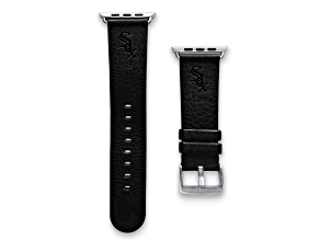 Gametime MLB Chicago White Sox Black Leather Apple Watch Band (42/44mm S/M). Watch not included.