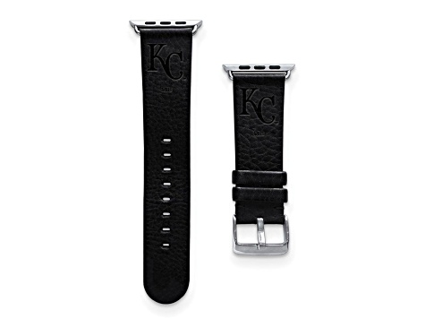 Gametime MLB Kansas City Royals Black Leather Apple Watch Band (42/44mm S/M). Watch not included.