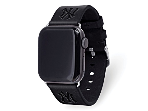 Gametime MLB New York Yankees Black Leather Apple Watch Band (42/44mm S/M). Watch not included.
