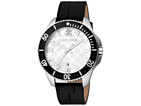 Roberto Cavalli Men's Classic Gray Dial, Black Leather Strap Watch
