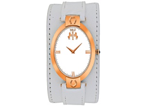 Jivago Women's Good luck White Dial, Rose Bezel, White Leather Strap Watch