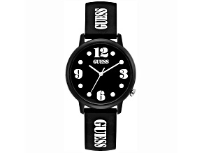 Guess Men's Classic Black Dial Black Rubber Strap with White Lettering Watch