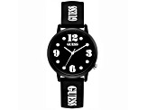 Guess Men's Classic Black Dial Black Rubber Strap with White Lettering Watch