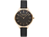 Obaku Women's Kaffe Black Dial with Yellow Accents Black Leather Strap Watch