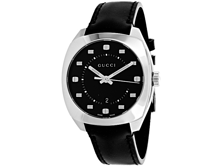Gucci GG2570 40mm Black Leather Strap Black Dial Quartz Watch